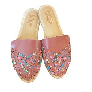 Latigo Hibiscus Woven Natural Brown Closed Toe Slip On Slide Sandal Shoes Size 8